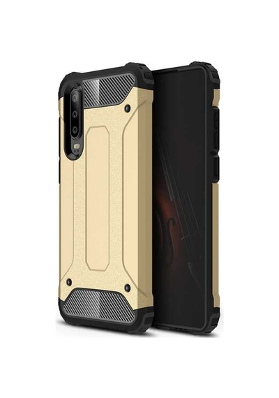 Noktaks - P30 Lite Uyumlu - Kılıf Çift Katman Zırh Tank Crash Military Kapak - Gold Gold