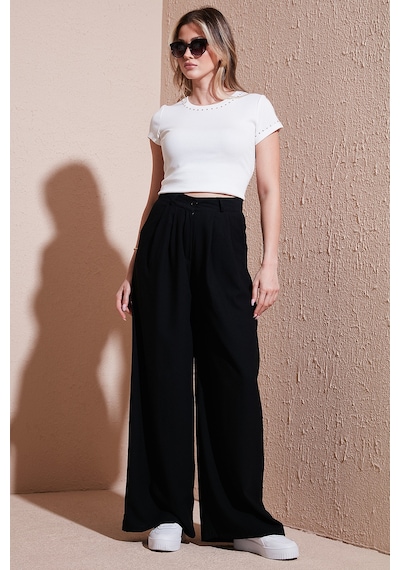 Lela Wide Leg Yüksek Bel Geniş Paça Palazzo Bayan Pantolon 5866290 Siyah