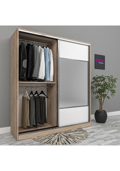 Kare Sürgülü Aynalı Gardrop Mdf Siyah Kare Sürgülü Aynalı Gardrop Mdf Siyah