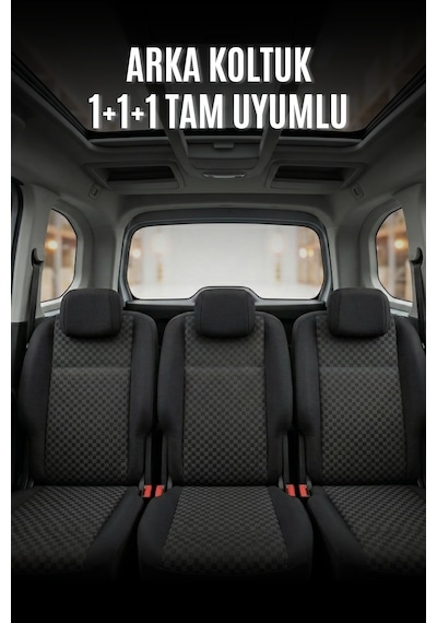 Peugeot Rifter Uyumlu Pamuklu Kumaş Araca Özel Oto Koltuk Kılıfı Tam Set Siyah-Kırmızı
