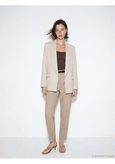 Lcw Vision Bej Şal Yaka Krep Kadın Blazer Ceket