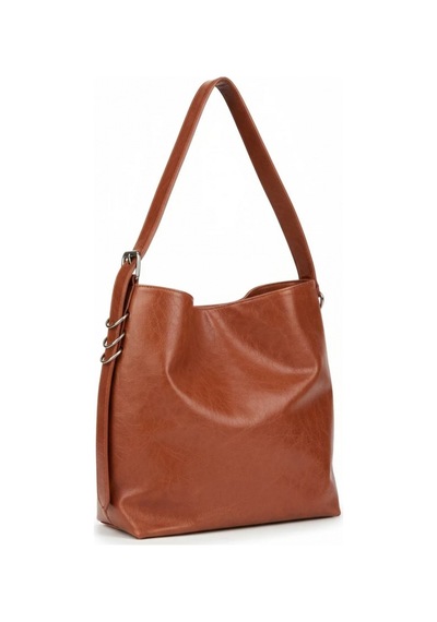 Glemix Shine Taba Yan Metal Detaylı Kırışık Desen Shopper Omuz Çantası Taba Kırışık Desen