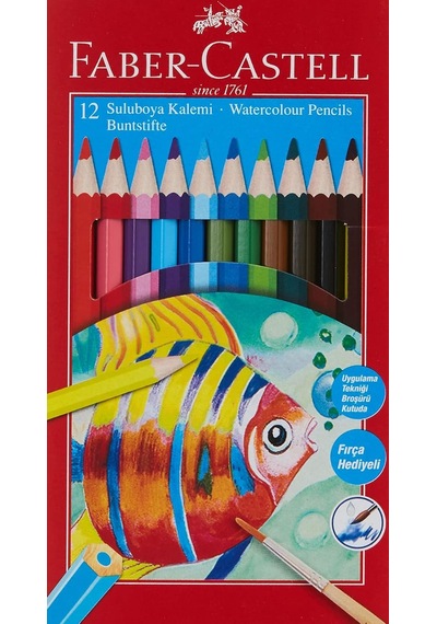 Lexroo Karton Kutu Aquarel Boya Kalemi, 12 Renk Çok Renkli