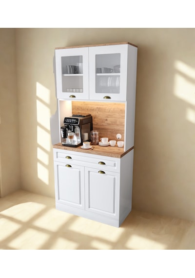 Handy Mini 93 Cm Kahve Köşesi & Çok Amaçlı Mutfak Dolabı Ceviz - Beyaz