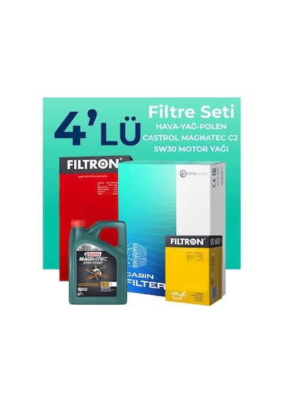 Filtron Toyota Auris 1.4 Dizel Filtre Bakım Seti Castrol Motor Yağlı (2006-2010) 4 Lü