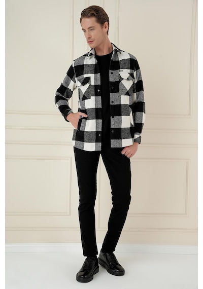 Efor G 1579 Slim Fit Siyah-beyaz Klasik Gömlek Siyah - Beyaz