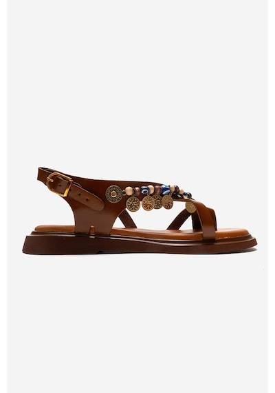Luvishoes Hush Taba Hakiki Deri Boncuklu Kadın Parmak Arası Sandalet