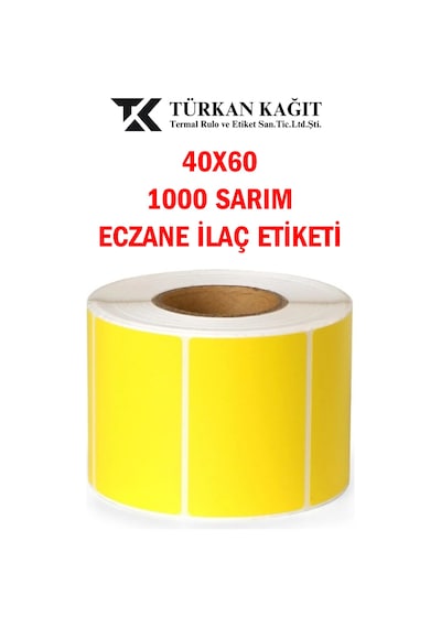 40x60 1000li Eczane İlaç Tarif Etiketi Sarı Renk 1 Adet