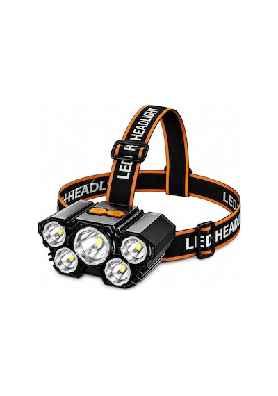Usb Şarjlı 5 Led Kafa Feneri Ipx5 Su Geçirmez 3 Aydınlatma Modlu Güçlü Işık Kamp Av Balıkçılık Koşu Ve Tamir İşleri İçin Yüksek Parlaklık Ayarlanabilir Baş Bantlı Uzun Ömürlü Acil Durum Işık Turuncu