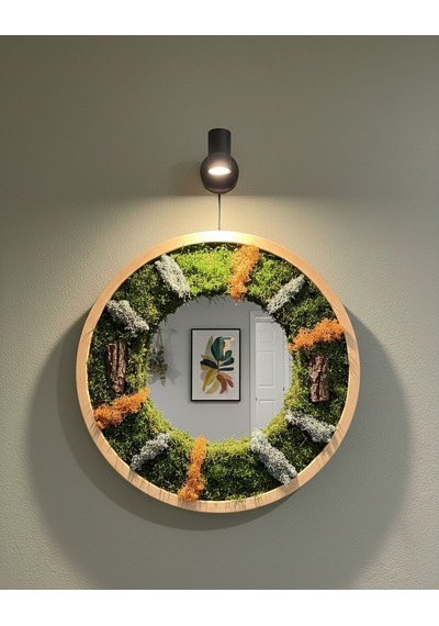 Yuvarlak 65x65 Doğal Yosun Ayna Yeşil