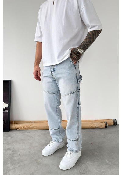 Buz Mavi Patch Detaylı Baggy Pantolon