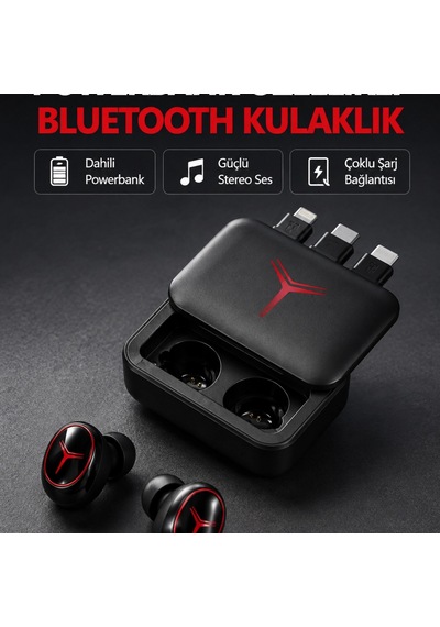 Powerbank Özellikli Bluetooth Kablosuz Kulaklık Dokunmatik Kontrol, Uzun Pil Ömrü, Ergonomik Tasar 00