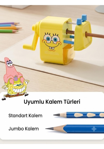 Deli Eh511 Spongebob Lisanslı Masaüstü Kalemtıraş Pembe Jumbo Ve Standart Kalem Uyumlu