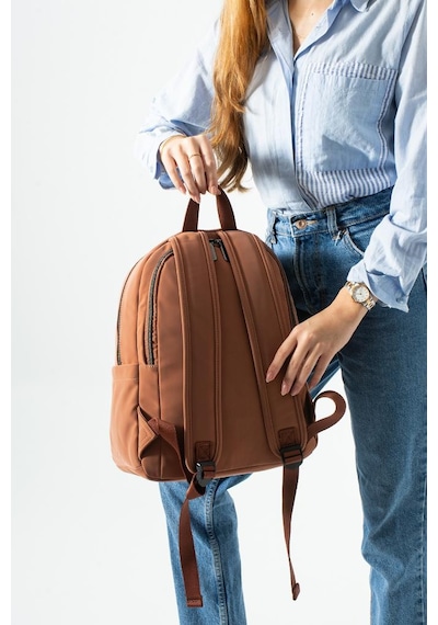 Baginn Nubuk-süet Dokulu Kadın Sırt Çantası Vegan Deri 34 30 Cm Günlük Sırt Çantası Fonksiyonel 19e Taba