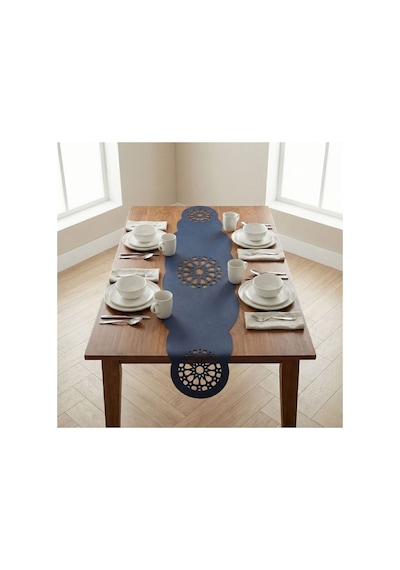 1 Adet Deri Runner-40x140 Cm-yıldız Desenli Runner Lacivert