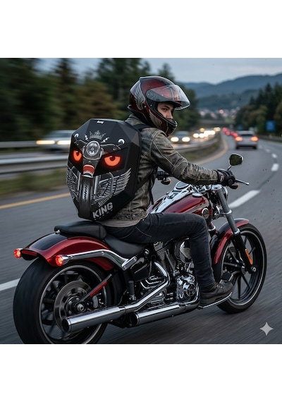 Missidea Road King Led Işıklı Sırt Çantası Motorcu Çantası Büyük Boy Siyah
