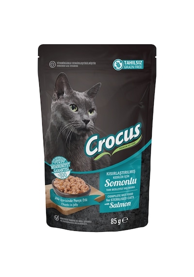 Crocus Pouch Kısırlaştırılmış Tahılsız Somonlu Yetişkin Kedi Maması 85 G
