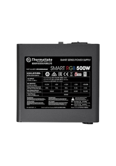 Thermaltake 500w 80+ Smart Rgb Ps-spr-0500nhsawe-1 Power Supply
