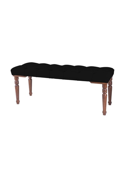 Gazzini Classic Torna Gürgen Ahşap Ayak Chester Model Kapitoneli Siyah Puf Bench - Ceviz Ayak