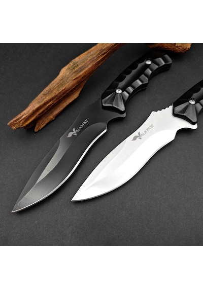 Valkyrie 26 Cm Büyük Boy Çelik Sabit Bıçak Outdoor Kamp Av Bıçağı + Kılıf Ergonomik Paslanmaz Çelik Siyah Siyah