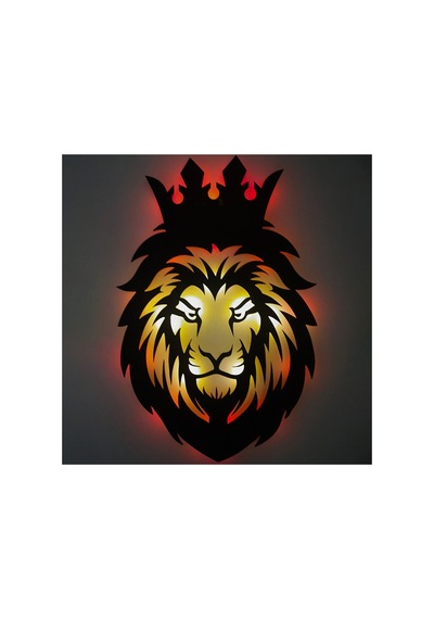 Led Işıklı Portre Aslan Figürlü Tablo Duvar Dekorlu Gece Lambası Kırmızı - 737712514 Kırmızı