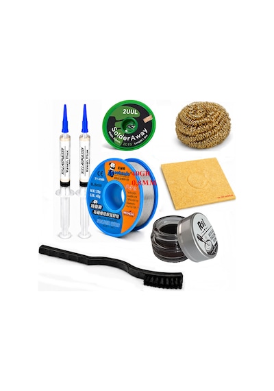 Lehimleme Seti 0,8 Mm 40 Gr Lehim Teli 2 Li Flux 2uul-2015 Lehim Fitili 1fırça Ve Havya Ucu Temizleme Seti St90