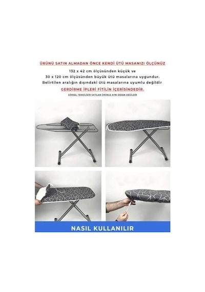 Ütü Masası Örtüsü Kılıfı 138x48cm Ayarlanabilir Ipli Kılıf Bezi Krem Diğer
