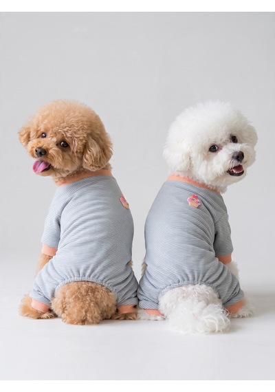 Sweet Cupcake Köpek Tulumu Gri Pötikare Desenli Pembe Ribanalı Penye Köpek Kıyafeti