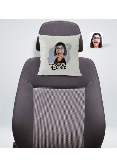 Bk Gift Kişiye Özel İsimli Mona Lisa Karikatürlü Kare Araç Koltuk Yastığı-1 Çok Renkli