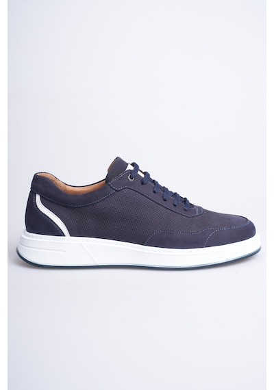 Fame Step Hakiki Deri Erkek Sneaker Ayakkabı Delikli Nefes Alan Günlük Rahat Spor Ayakkabı Lucca Lacivert