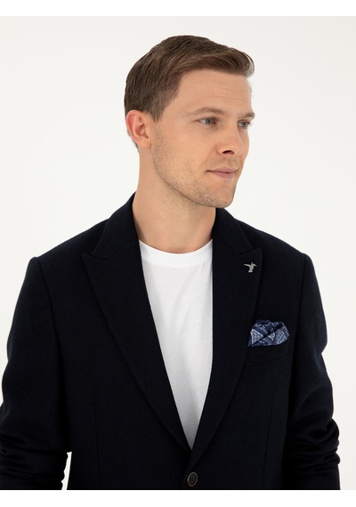 Cacharel Lacivert Slim Fit Yün Karışımlı Blazer Ceket