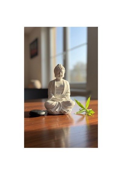 Meditasyon Yapan Buda Heykeli Zen Bahçesi Ve Yoga Köşesi Dekoru Spiritüel Biblo Beyaz