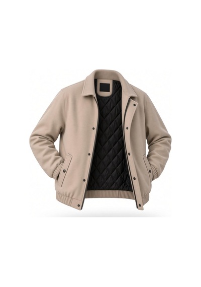 Oksit Harrington Fermuarlı Bomber Kaşe Ceket Mont - Slim Fit Klasik Yaka Krem