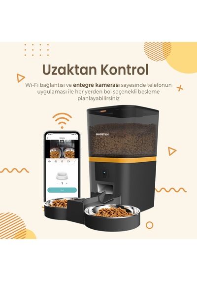 Haustier Qq005-dual Siyah Kameralı Akıllı Kedi Köpek Otomatik Mama Kabı, App Uzaktan Kontrol, Sesle Çağırma, 480p Kamera, 6lt Hazne, Çift Metal Kase