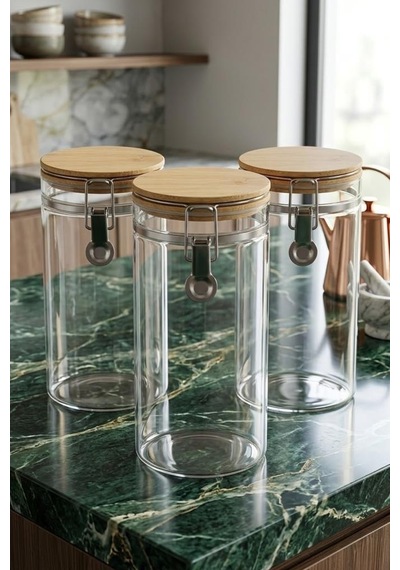 Bambum Mada 1300Ml 20 CM 6 Lı Kelepçeli Vakumlu Boroslikat Cam Set