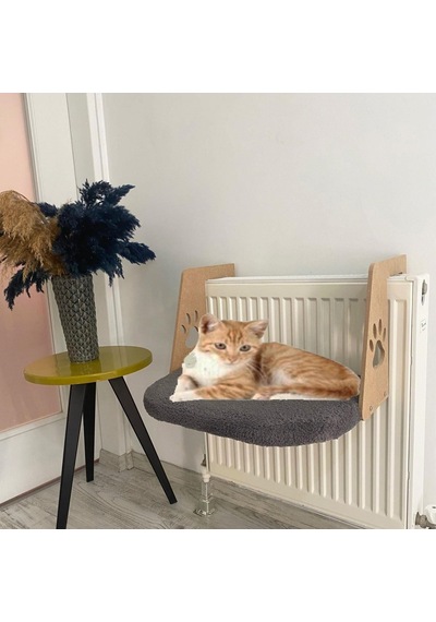 Reyo Pet Kalorifer Petek Radyatöre Asılabilen Kedi Köpek Yatağı Peluş Antrasit