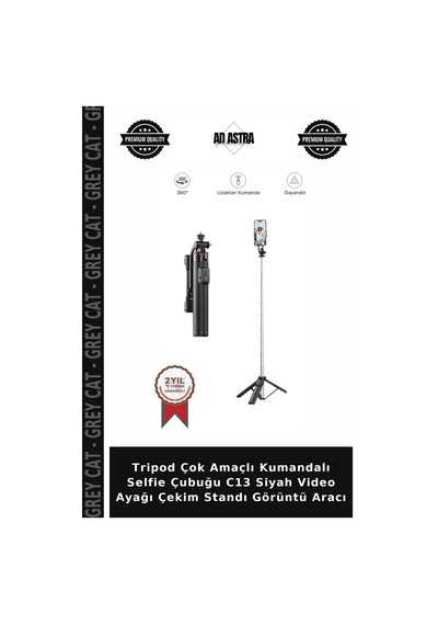 Tripod Çok Amaçlı Kumandalı Selfie Çubuğu C13 Siyah Video Ayağı Çekim Standı Görüntü Aracı
