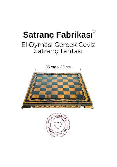 Mc44 Büyük Boy Metal Satranç Takımı Gerçek Ceviz Tahta El Yapımı Antik Taşlar 35x35cm