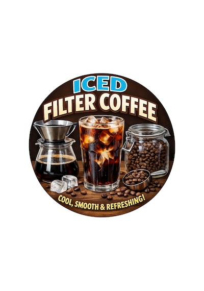 Mayeka Iced Filter Coffee Temalı Cafeler Kahveciler Baristalar İçin Ahşap Duvar Kapı Dekoratif Süs Tablo 2