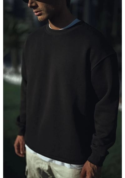 Mbb E-ticaret Erkek Pamuklu Bisiklet Yaka 3 İplik Basic Sweatshirt - Siyah