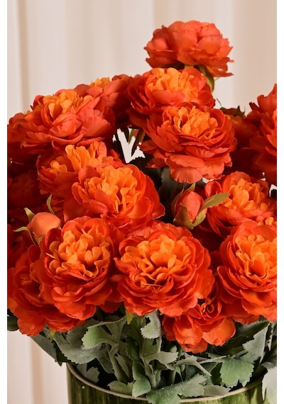 Turuncu Yapay Ranunculus Şakayık Çiçeği 3 Dallı Lüx İpeksi Dokulu 50 Cm