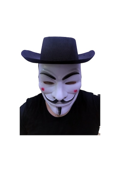 Vendetta Şapkası Ve Maskesi Çocuk Boy Siyah Renkli Delikli