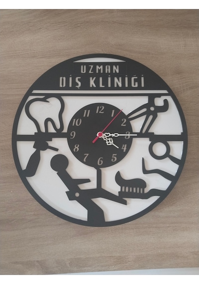 Diş Kliniği Ve Dış Hekimi İçin Duvar Saati Kişiye Özel Siyah