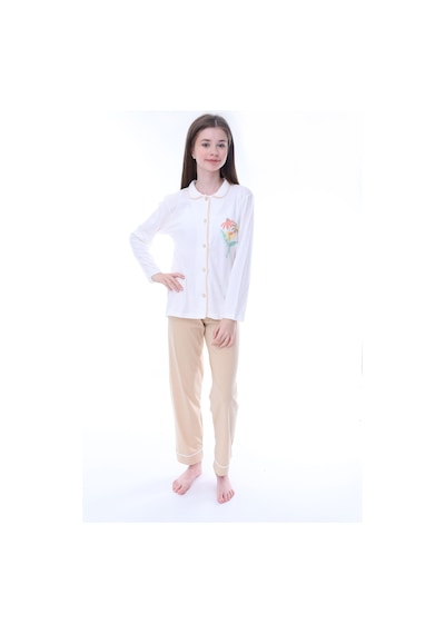 Zuzunga Ekru-bej Çiçek Baskılı Biyeli Düğmeli %100 Pamuk Kız Çocuk Pijama Takımı Ekru - Bej Zuzunga Ekru-bej Çiçek Baskılı Biyeli Düğmeli %100 Pamuk Kız Çocuk Pijama Takımı Ekru - Bej