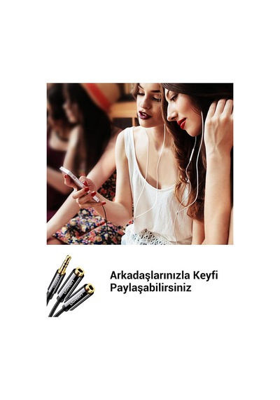 3.5mm 2'li Aux Kulaklık Çoklayıcı, Siyah