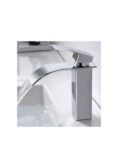 Rena Design Lavabo Bataryasi Krom Şelale Kare Gövde Eğimli Havza Banyo Armatür Çift Giriş Musluk Lüks Ergonamik