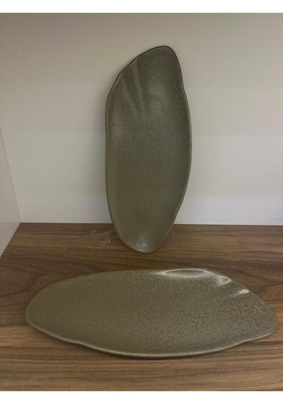 2'li Organik Form Sunum Tabağı Asimetrik Düz Servis Tabağı Oval Organikmodern Plating Sunum Tabağı A
