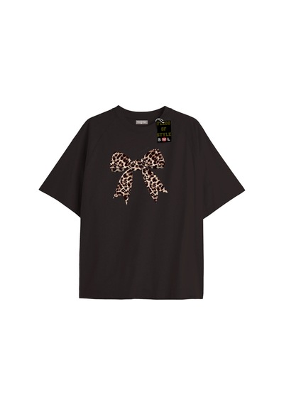 Flood Of Style Siyah Oversize T-shirt Leopar Kurdale Özel Tasarım