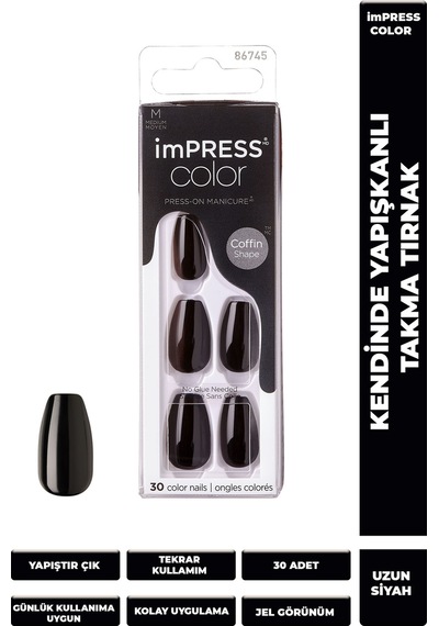 İmpress Color Kendinden Yapışkanlı Takma Tırnak Uzun Siyah