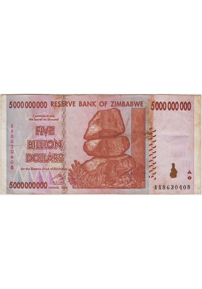 Zimbabve 5 Milyar Dolar 2008 Çok Temiz.